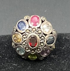 Sterling silver vintage Navaratna princess ring size 9 Thailand multi stone
