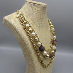 Vintage Layered Necklace Chains Beaded Simulated Pearl 20 Inch