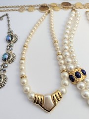 Vtg Costume Jewelry Necklace Signed Lot Faux Pearl Rhinestone Napier Monet Coro