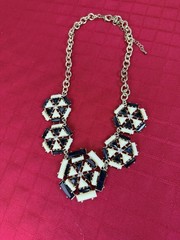 Vtg MCM Brutalist Art Deco Revival Statement Necklace Geometric Medallion