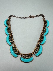 Vintage MCM Matisse Unsigned Copper Turquoise Glass Necklace Tribal Brutalist