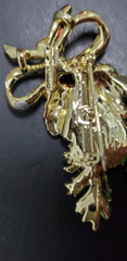 Enamel Pine Cone Fir Branch Bow Holiday Christmas Pin Brooch Gerrys Goldtone 2″