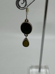GEOMETRIC EARRINGS GREEN SILVER TONE DROP DANGLE MARKED KC VINTAGE