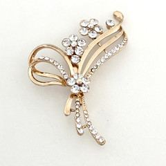 Ladies Clear Rhinestone AB Flower Plant Gold Tone Sparkly Brooch Pin