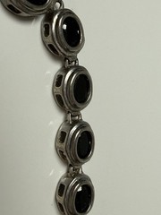 FAS Sterling Silver Oval Black Obsidian 7.5” Tennis Bracelet 925 Modernist