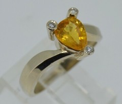 14K Natural 1 Carat Yellow Sapphire & Diamond Ring