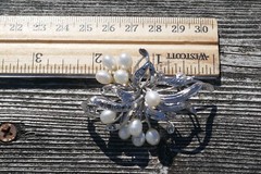 Vintage Sterling Silver & 5.2mm Freshwater Pearl Spray Designed Brooch / Pin