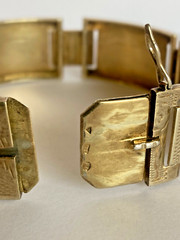 VintageGold Vermeil 835 Silver Floral Hinged Panel Bracelet-Very Rare-Hallmarked