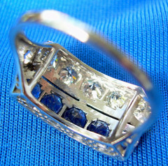 Original EARTH MINED DIAMOND SAPPHIRE Deco Statement Ring PLATINUM Filigree Band