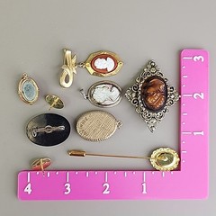 Vintage Cameo Lot of 9 Pendant Stick Pin Brooch Glass Resin MOP