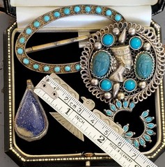 Vint Antique Lot Jewelry Turquoise Thunderbird Pendant Buckle Junk Estate As Is