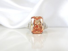 Vintage Sterling Silver 925 Large Champagne Gemstone Cable Ring Size 7