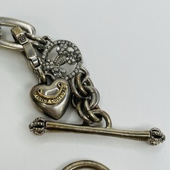 Vintage Juicy Couture Rhinestone Bracelet Chunky Puffy Heart Charm Silver Tone
