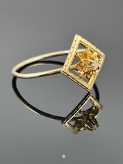 ATQ Vtg 10k Yellow Gold Diamond Ring Brooch Conversion Flower in Square sz 10
