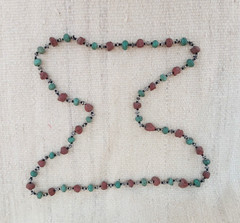 Vintage Tribal Terracotta & Turquoise Green Bead Necklace Long Boho Ethnic Stran