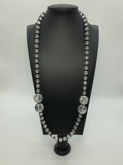 Vintage Art Deco Style Glass & Acrylic Bead Necklace Black Spacers Black & White
