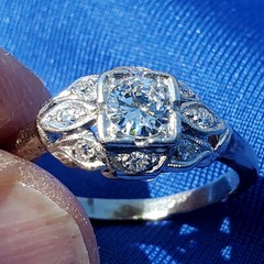 Original EARTH MINED DIAMOND Deco Engagement Ring VINTAGE PLATINUM Solitaire 8