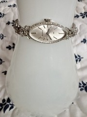 Vintage Bulova Ladies Watch-14K White Gold Cocktail With 8 Lovely Small Diamonds