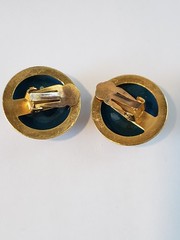 Vintage Floral Cloisonne Domed Round Clip Earrings Multicolored Gold Tone