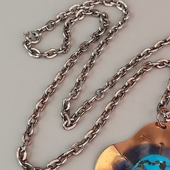 Vintage Turquoise Necklace Pendant Scalloped Copper 23″