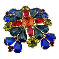Vintage Edlee Maltese Cross Brooch Multicolor Stones Layered Design Signed