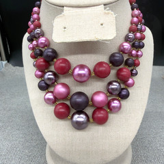 Vintage Necklace Multi Strand Pink Purple Beads Japan Adjustable Length READ