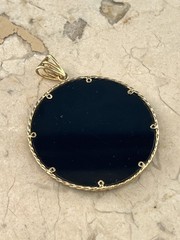 Large Vintage 14K Gold Rope Design Opal Mosaic Statement Pendant 2 5/8″ length