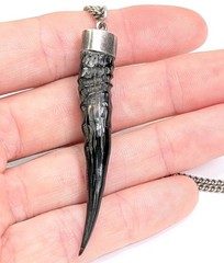 Victorian Antique Dik Dik Horn Necklace Pendant Sterling Silver Bezel And Chain