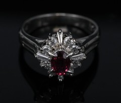 Fine 0.37ct Natural Ruby & 0.24ct Diamond Platinum Cross Cluster Ring Size 3