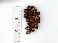 Vintage Signed Triad Brown Amber Rhinestone Floral Spray Brooch Pin Japanned