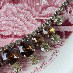 Vtg 15” Rhinestone Choker Necklace -Amber & Champagne Crystal – Evening Wear