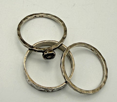 Silpada 925 Sterling Silver Stackable Ring Set Hammered CZ Size 8 Vintage