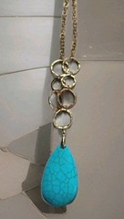 NEW Faux Turquoise Pendant Necklace Big Blue Teardrop Boho Chic Southwestern