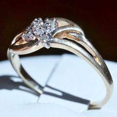 10k yellow gold ring natural diamond size 4.5 swirl vintage handmade 1.10g N3721