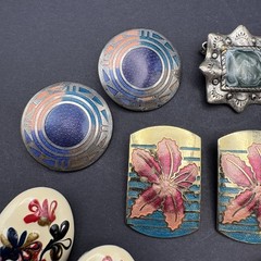 Vintage Clip-On Earring Lot 6 Pairs Enamel Faux Stone Mixed Styles Flowers