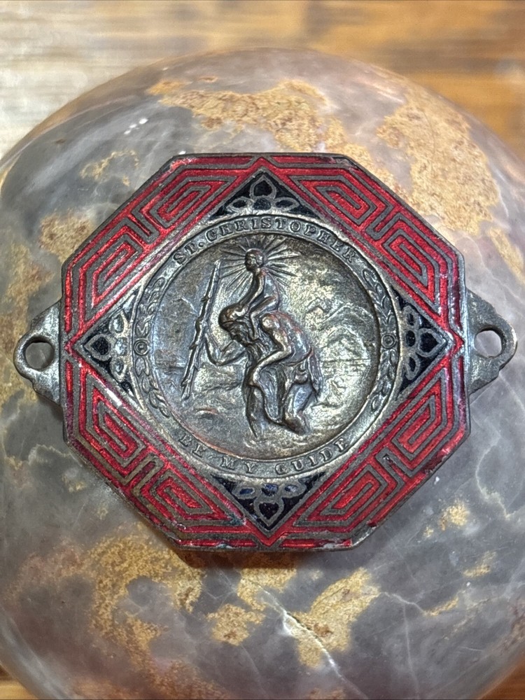 Vintage St Christopher “Be My Guide” Enamel Pendant
