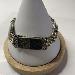 Silver Toned Green Inlay Vintage Bracelet Estate Marble Look Unique Read