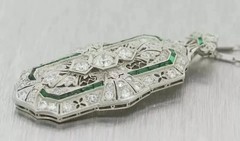 Art Deco Vintage Style Lab Created Diamond Emerald Engagement 925 Silver Pendant