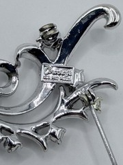 Vintage Corocraft Floral Dangle Brooch Silver Tone Signed