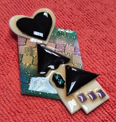 Vintage House Pins by Lucinda Black & White Home & Heart in Sky Pin / Brooch