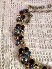 Vintage Lisner Violet Purple Oil Slick Rhinestone Adjustable Necklace 17”