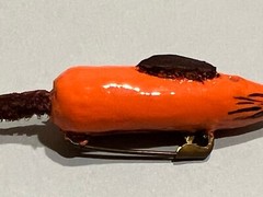 Lot of 2 Vtg Small Wood Mouse Mice Pins Brooches Leather Ears Tail Red & Orange
