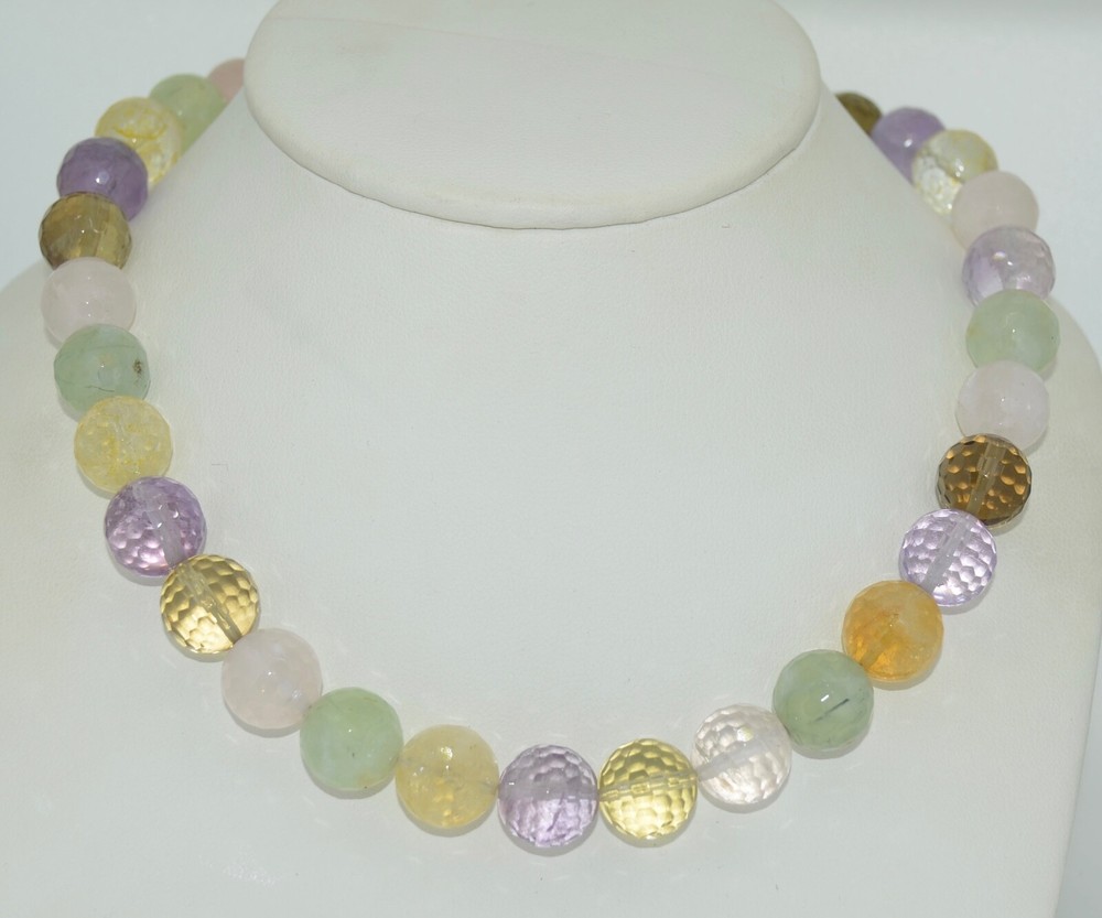 Large Hand Strung Chunky Quartz and Amethyst Beaded Necklace