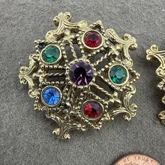 Vintage Clip on Earrings Colorful Rhinestones Jewel