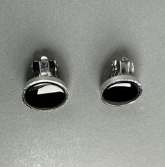 VTG TEKA Theodor Klotz Germany 925 Sterling Silver Onyx MCM Clip Earrings 0.5″