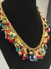 Lunch at the Ritz Christmas Tree Wreath Candy Cane Red Green Gold Blue Necklace