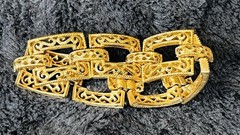 Vintage Crown Trifari Gold-Tone Panel-Link Filigree Bracelet Signed 7” BEAUTIFUL