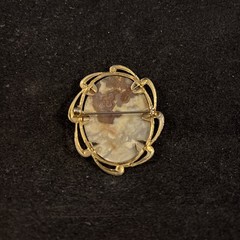 Vintage Natural Stone Agate Brooch Gold Tone Pin 50mm X 40mm