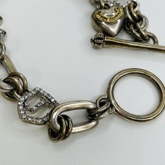 Vintage Juicy Couture Rhinestone Bracelet Chunky Puffy Heart Charm Silver Tone