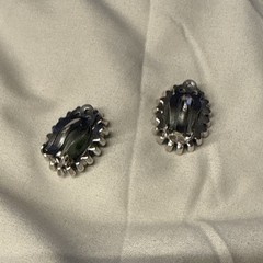 Vintage Jomaz Faux Jade Rhinestone Oval Clip-On Earrings